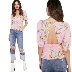 AFRM Pink Tulip Square Neck Puff Sleeve Crop Top Sz L Y2K Fairy Cottagecore Chic